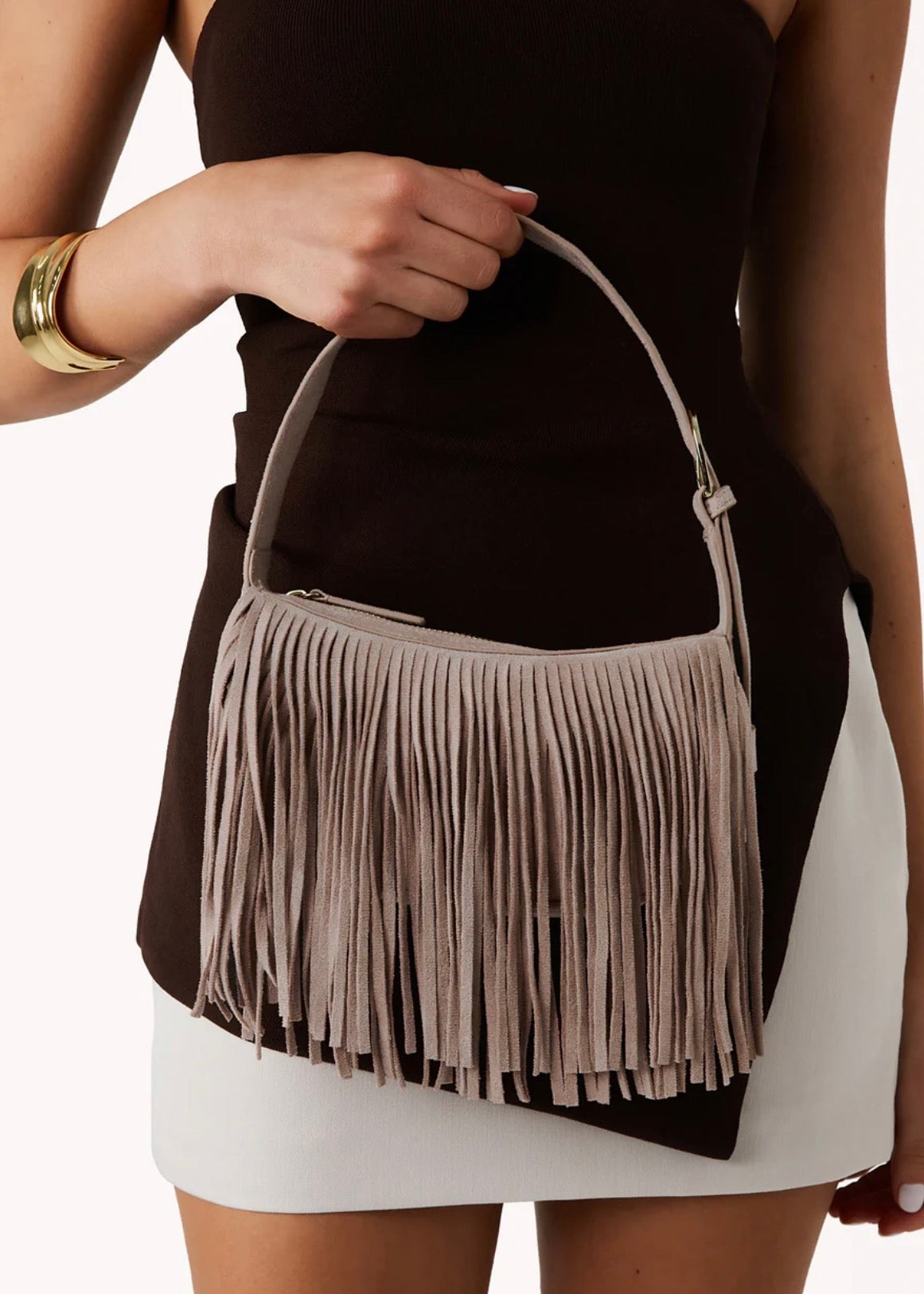 BILLINI QUINN SHOULDER BAG - LIGHT BEIGE SUEDE