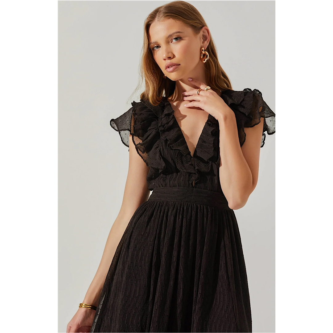 Astr The Label | Tiara Ruffle Maxi Dress | Size XS | Black
