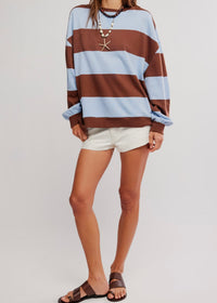FREE PEOPLE CLASSIC STRIPED OVERSIZED CREWNECK - PERIWINKLE COMBO