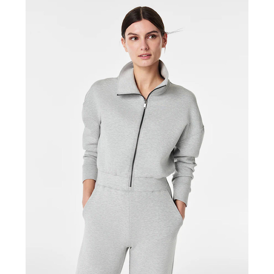 SPANX AIRESSENTIALS LONG SLEEVE WIDE LEG JUMPSUIT - LIGHT HEATHER GREY