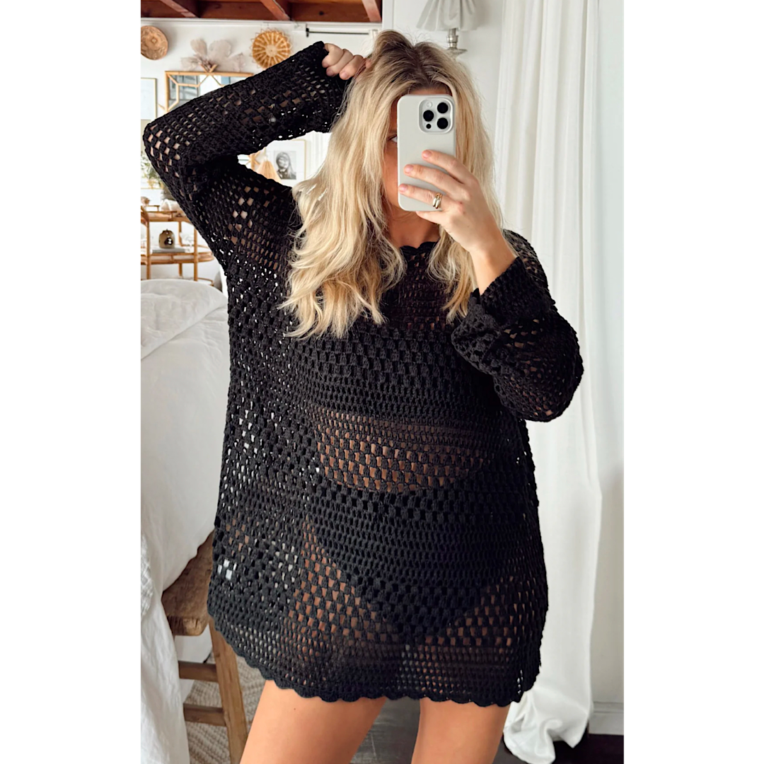 SHOW ME YOUR MUMU PAULA PULLOVER - BLACK CROCHET