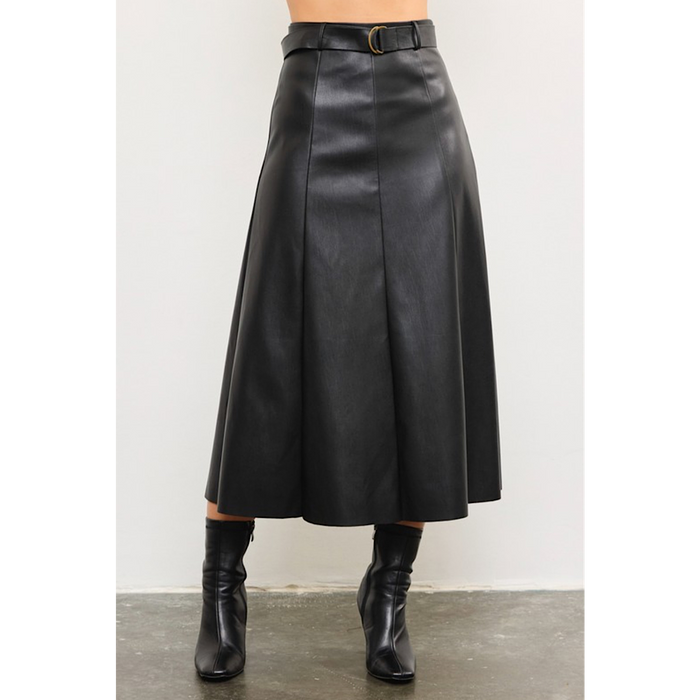 THE LENNY LEATHER MIDI SKIRT