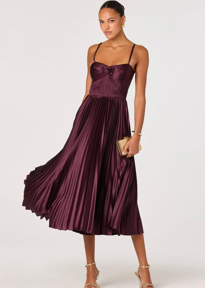 ASTR THE LABEL ASCELLA SWEETHEART PLEATED MIDI DRESS - WINE