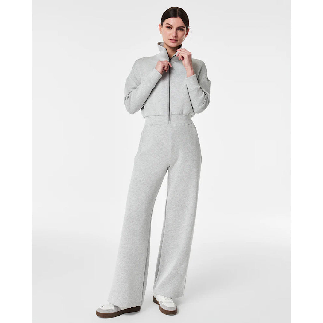 SPANX AIRESSENTIALS LONG SLEEVE WIDE LEG JUMPSUIT - LIGHT HEATHER GREY