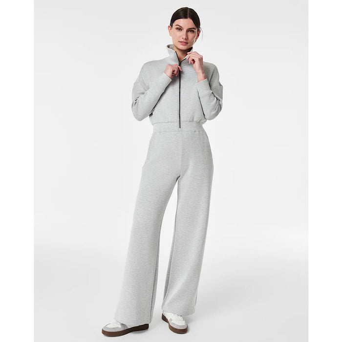 SPANX AIRESSENTIALS LONG SLEEVE WIDE LEG JUMPSUIT - LIGHT HEATHER GREY