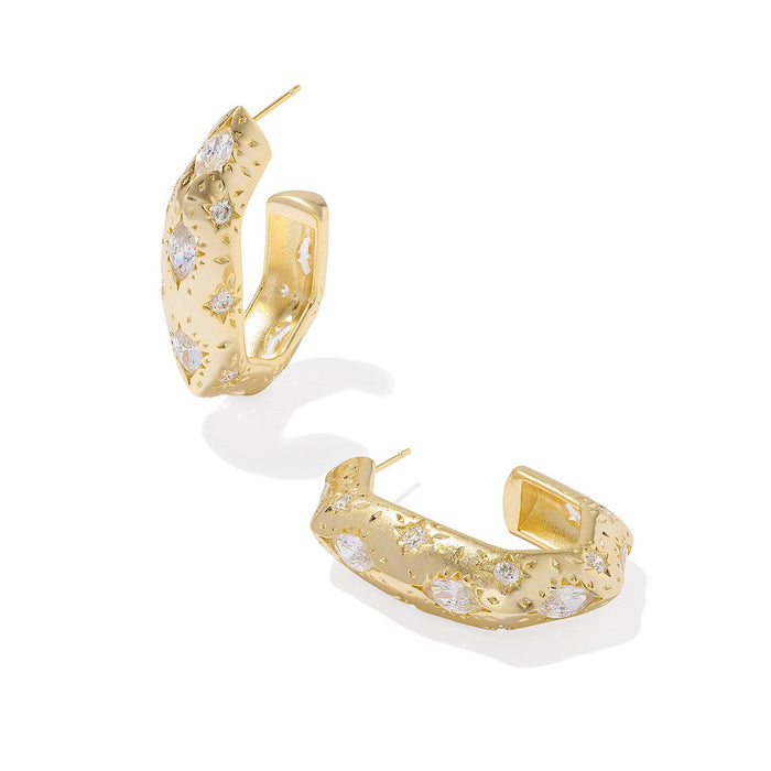 KENDRA SCOTT HOLLAND HOOP EARRINGS - GOLD WHITE CRYSTAL