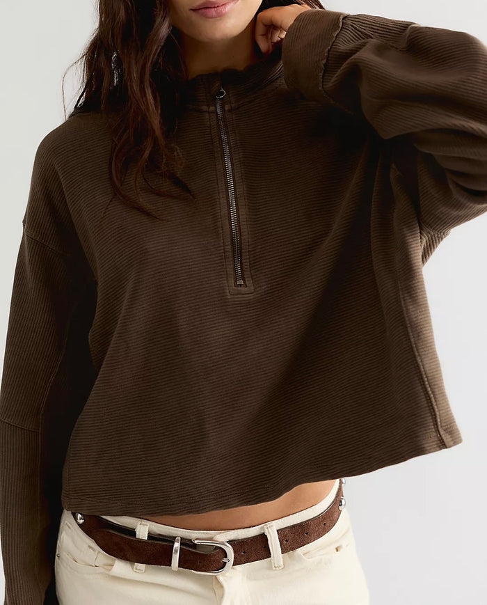 FREE PEOPLE CELESTE QUARTERZIP - TEAK