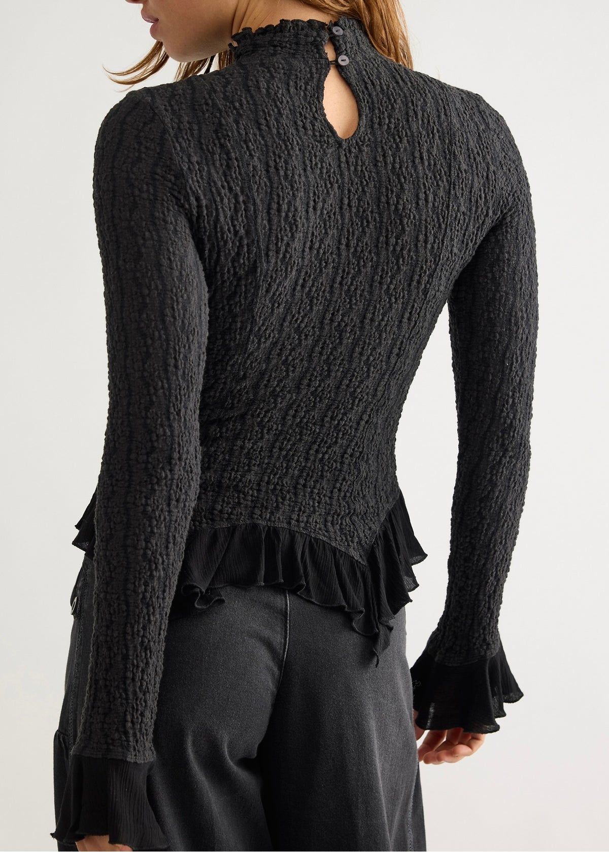 FREE PEOPLE HOPE LONGSLEEVE BLOUSE - BLACK