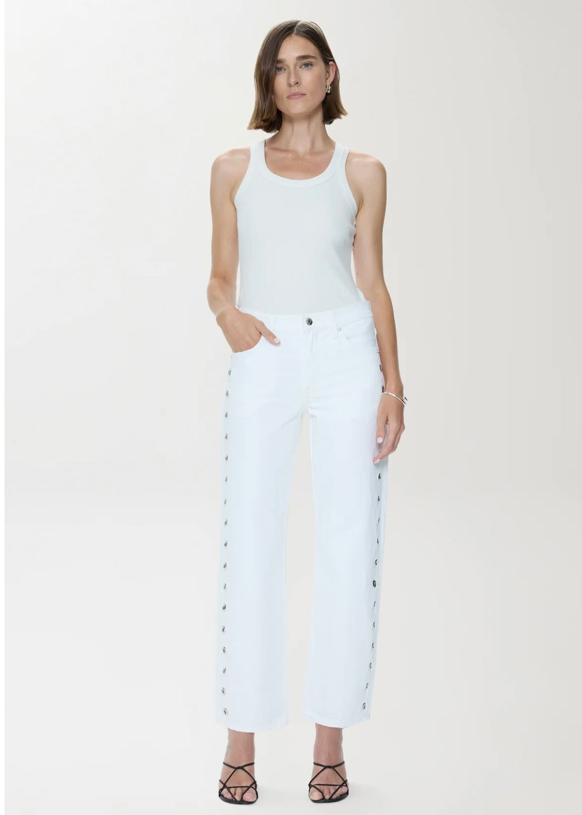 PISTOLA LEXI MID RISE BOWED STRAIGHT JEAN - VIVID WHITE