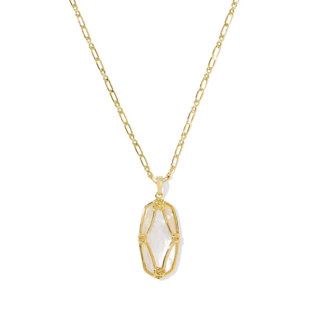 KENDRA SCOTT ELLE LATTICE FRAME LARGE LONG PENDANT NECKLACE