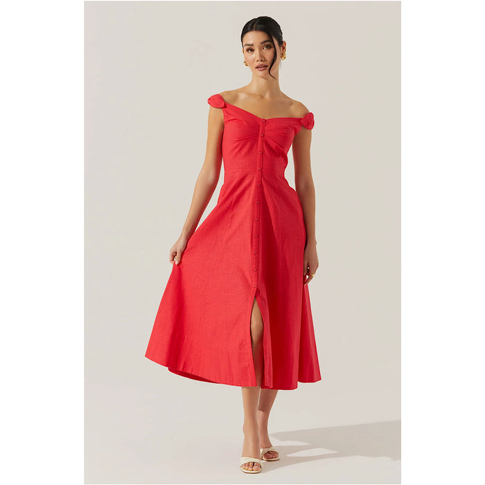 ASTR THE LABEL CHARELIN LINEN OFF THE SHOULDER DRESS - RED