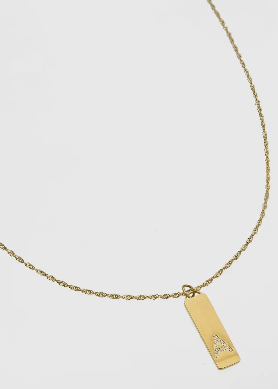 GOLD INITIAL BAR PENDANT NECKLACE