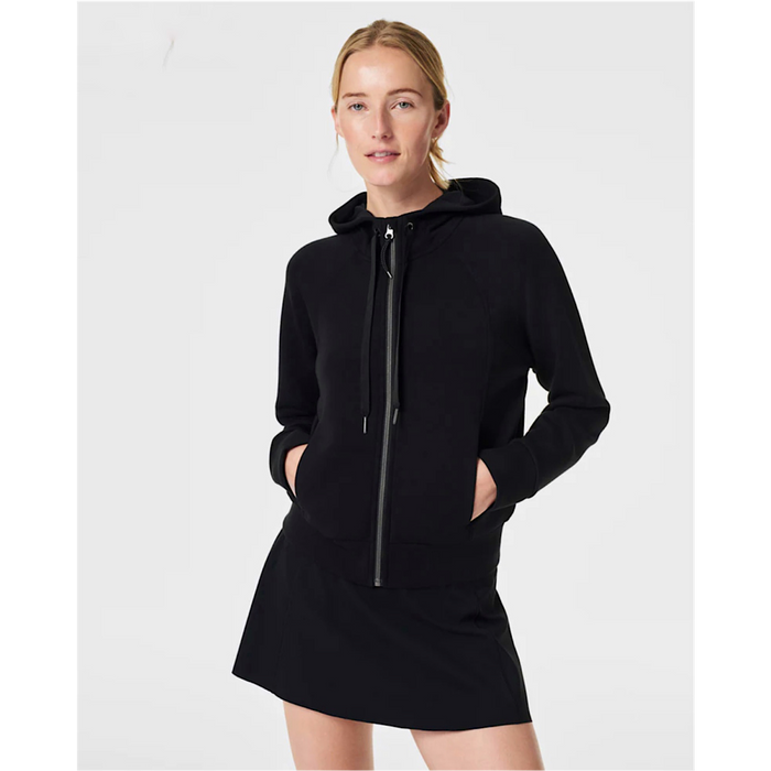 SPANX AIRESSENTIALS FULL ZIP HOODIE - VERY BLACK