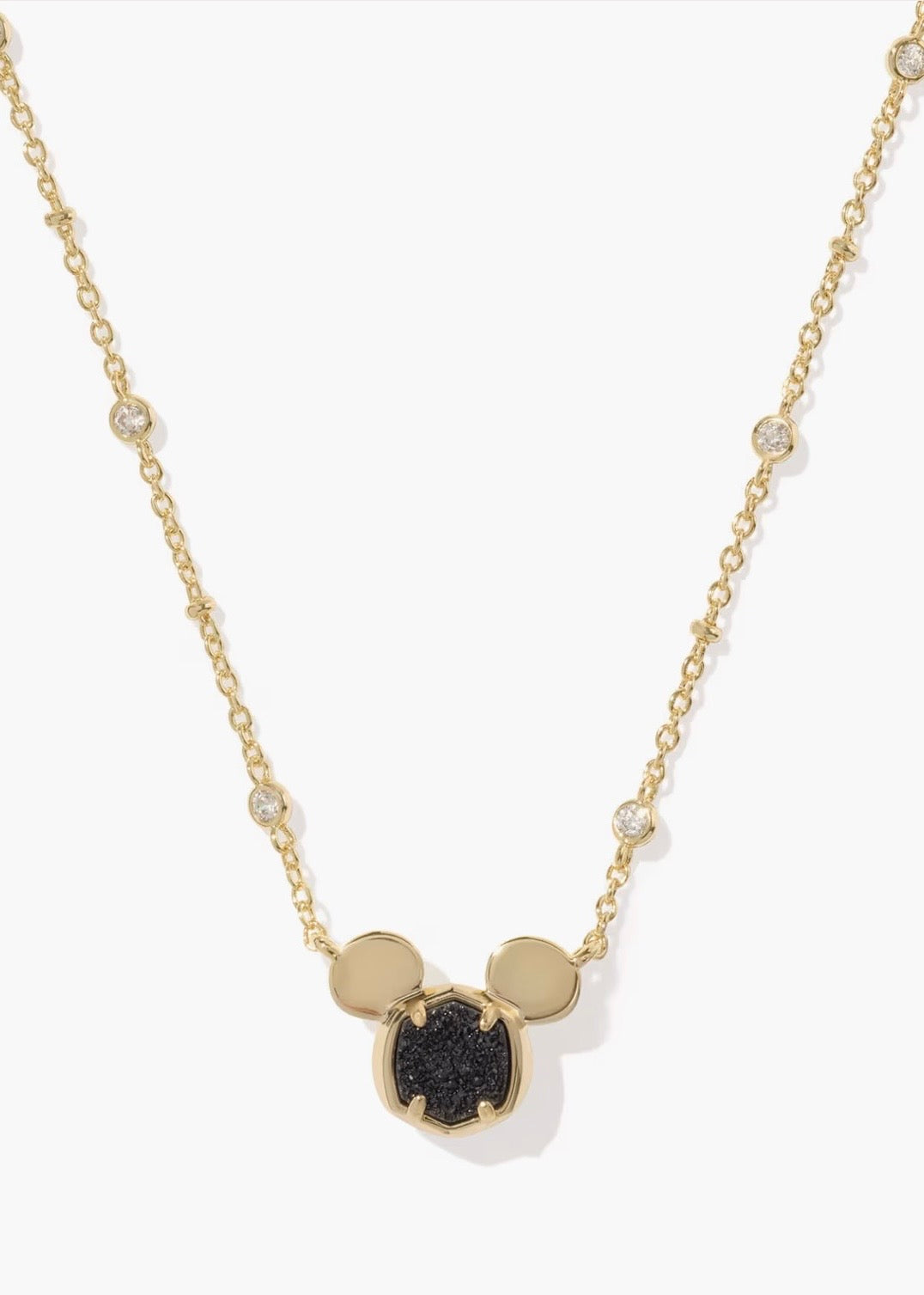 DISNEY X KENDRA SCOTT MICKEY MOUSE SHORT PENDANT NECKLACE IN GOLD BLACK DRUSY