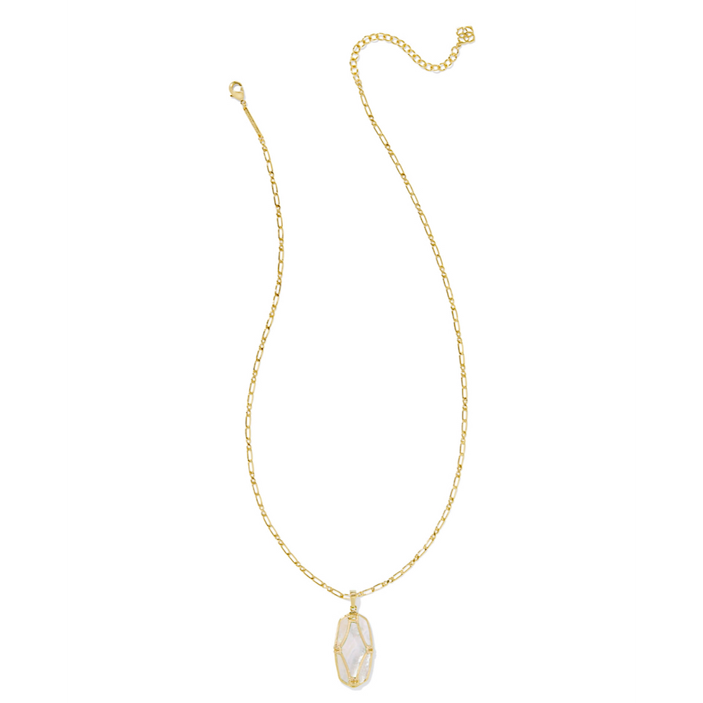 KENDRA SCOTT ELLE LATTICE FRAME LARGE LONG PENDANT NECKLACE