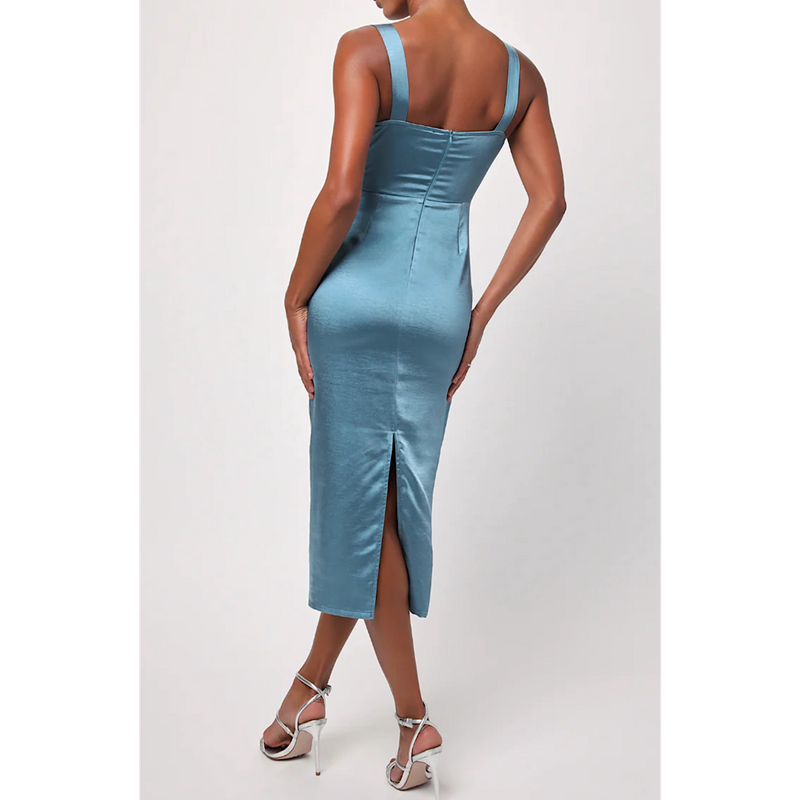 LULUS GEMMA SATIN MIDI DRESS