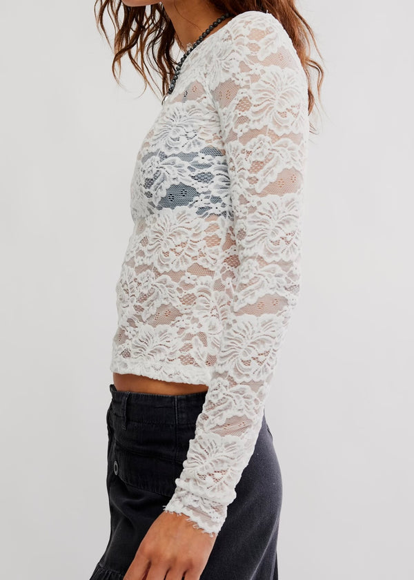 FREE PEOPLE RAISING EYEBROWS LACE TOP - CLEAN IVORY