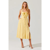 ASTR THE LABEL KATHERINE LINEN-BLEND HALTER DRESS - YELLOW
