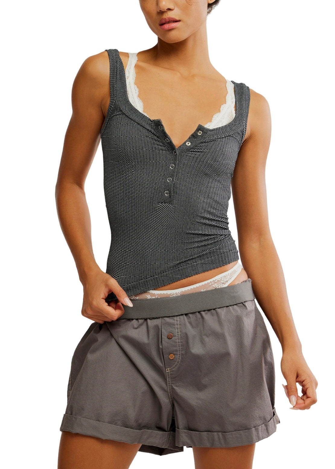 FREE PEOPLE CLEAN SLATE HENLEY - BLACK