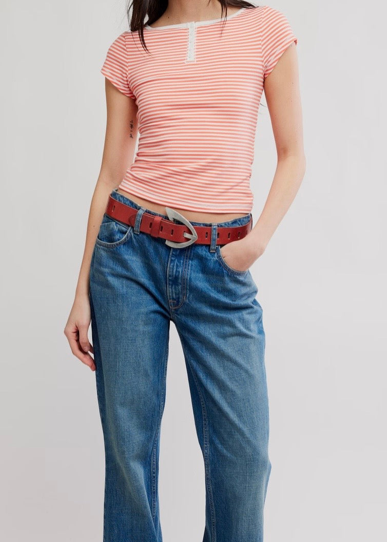 FREE PEOPLE MORNING PAGES HENLEY - CORAL COMBO