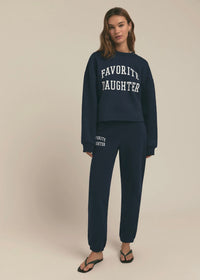 FAVORITE DAUGHTER THE CROPPED COLLEGIATE SWEATSHIRT - NAVY/WHITE