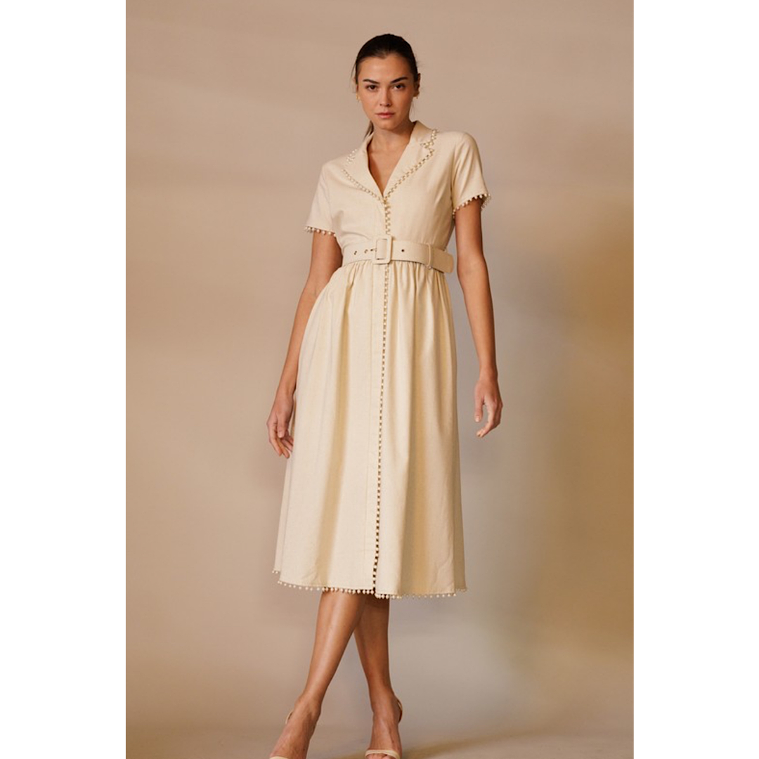 MILES AWAY PEARL DETAILED MIDI DRESS