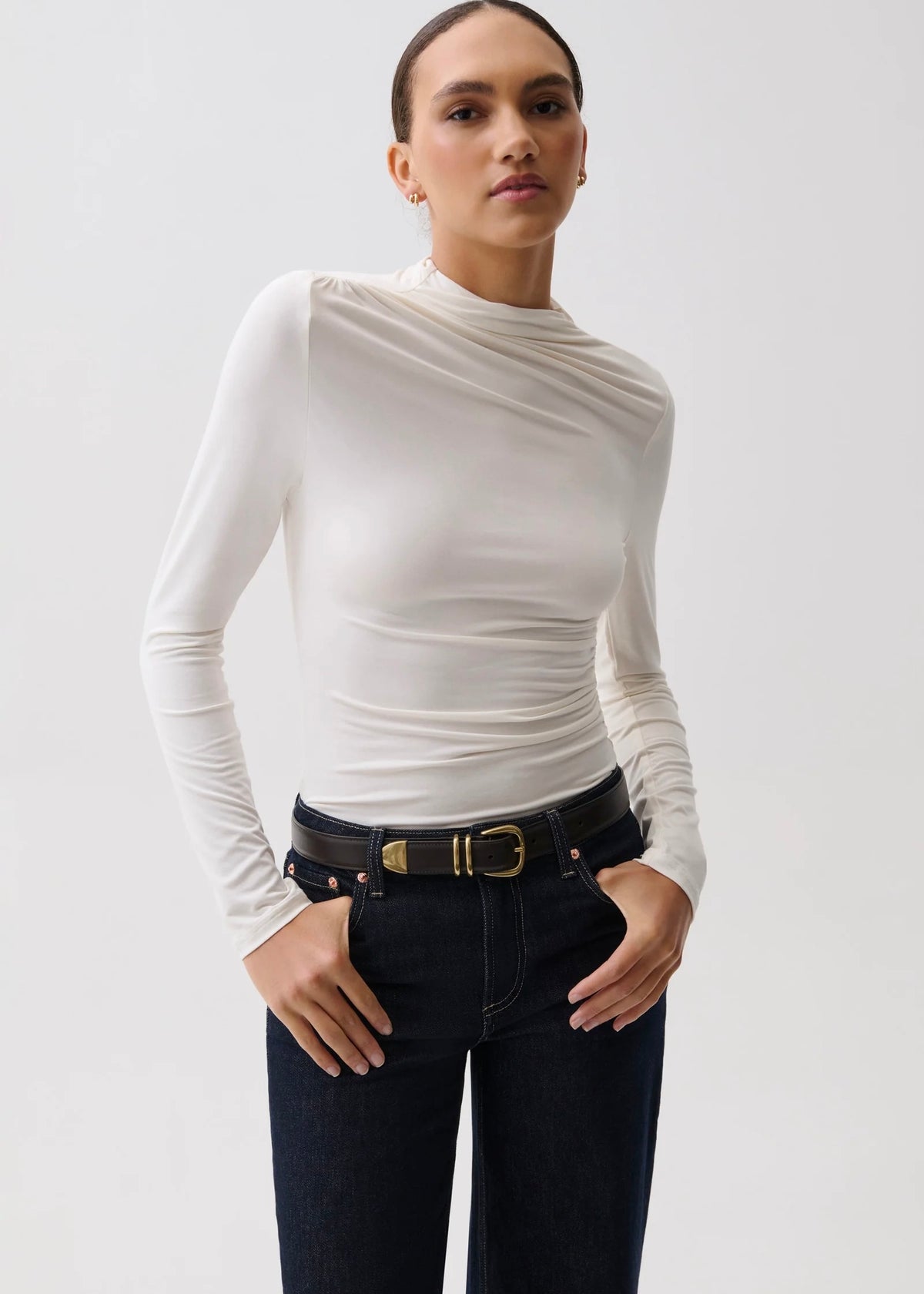 PISTOLA NATHALIA DRAPED MOCK NECK - SOFT WHITE
