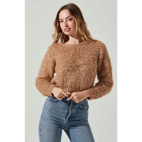 ASTR THE LABEL ALMA METALLIC KNIT SWEATER - TAUPE GOLD