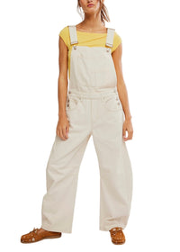 FREE PEOPLE GOOD LUCK BARREL OVERALLS - MILK