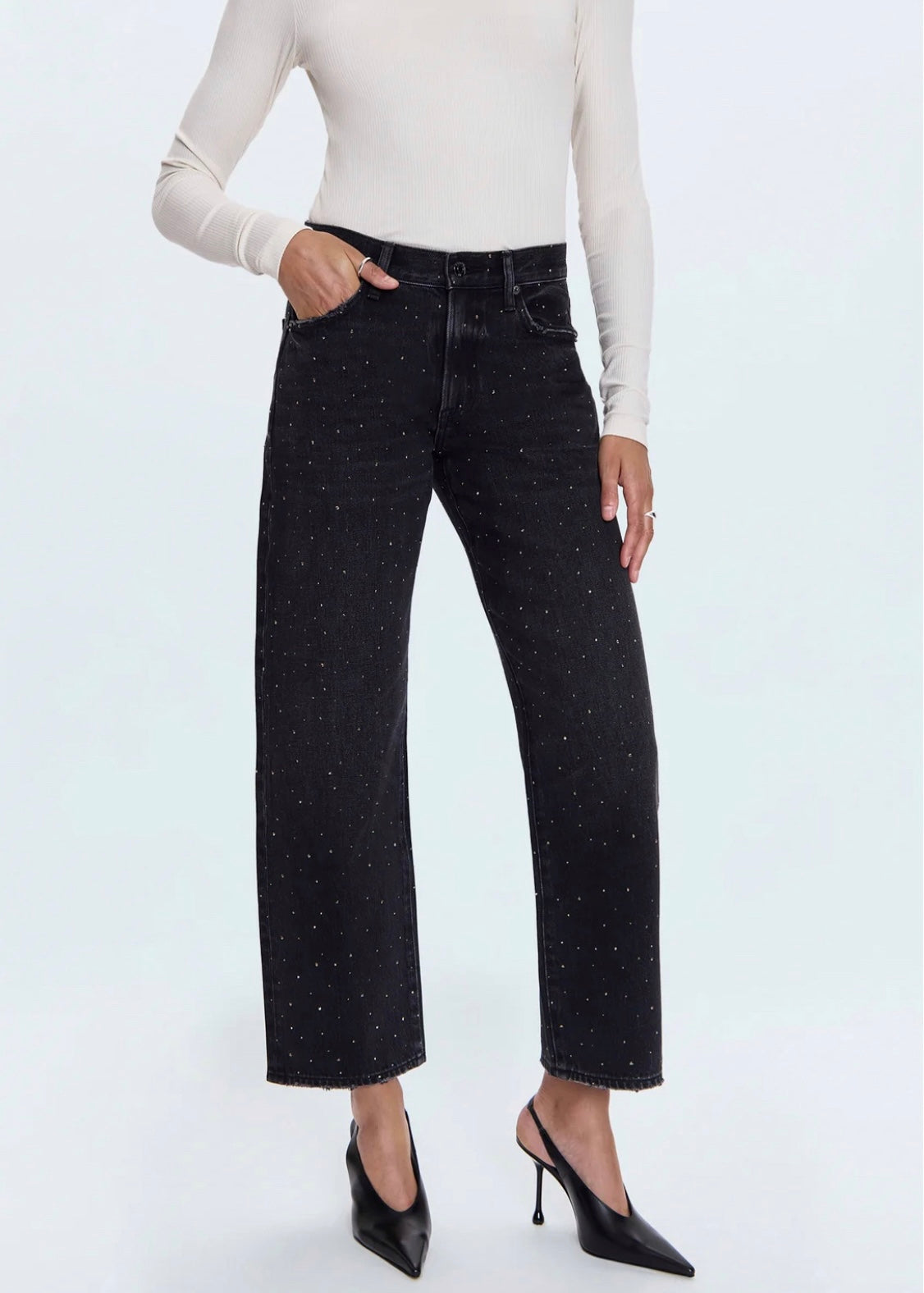 PISTOLA LEXI MID RISE BOWED STRAIGHT JEAN - SILVER SCREEN