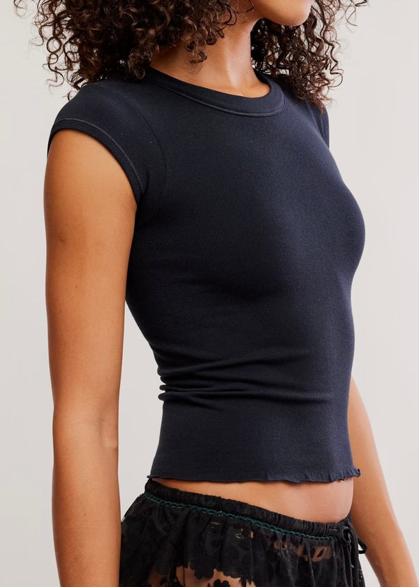 FREE PEOPLE SO SOFT SEAMLESS BABY TEE - BLACK