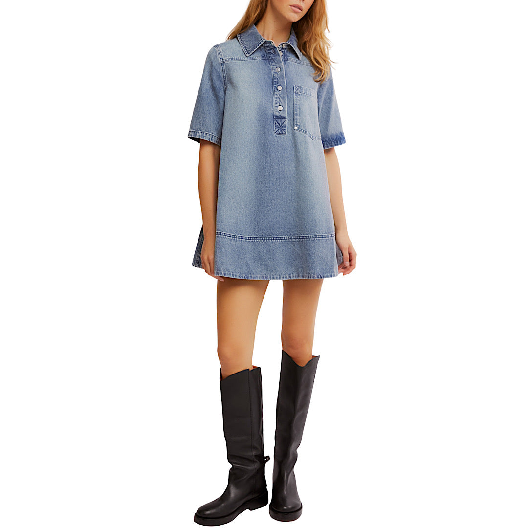 FREE PEOPLE REMINO DENIM MINI DRESS