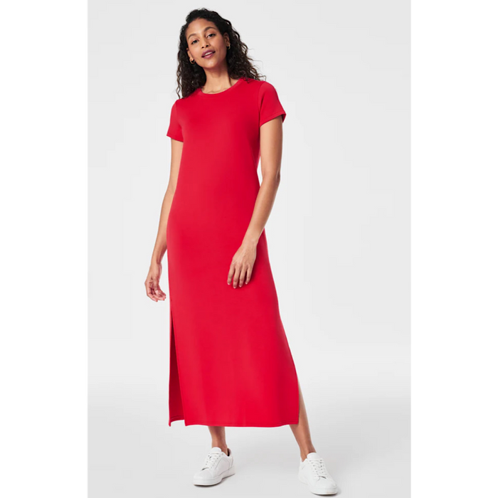 SPANX AIRESSENTIALS MAXI T-SHIRT DRESS - RED