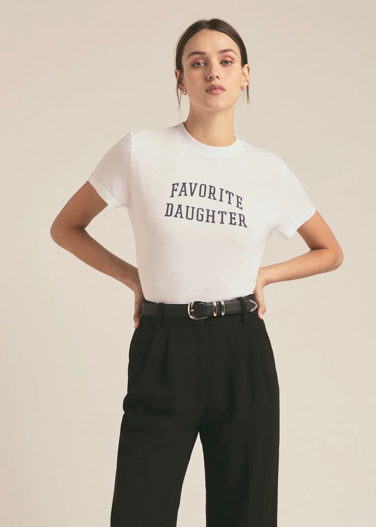FAVORITE DAUGHTER THE CROPPED COLLEGIATE TEE - WHITE