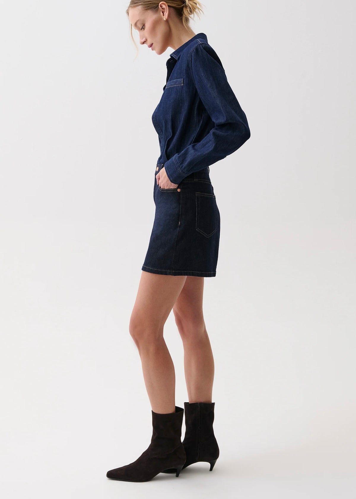 PISTOLA PIXIE MIX MEDIA MINI DRESS - CELESTE