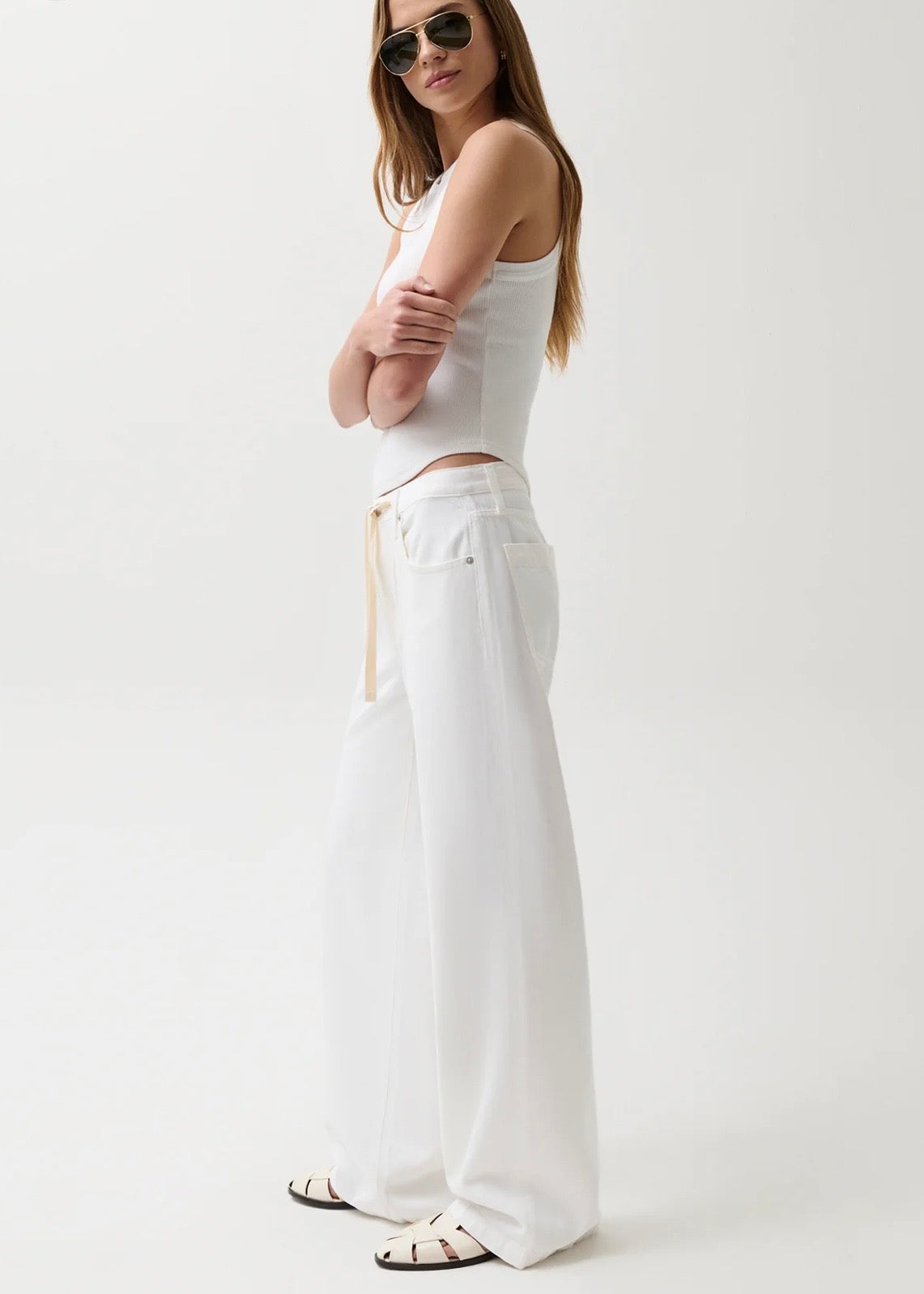 PISTOLA JADYN W/ DRAW CORD LOW SLUNG PALAZZO - OPTIC WHITE