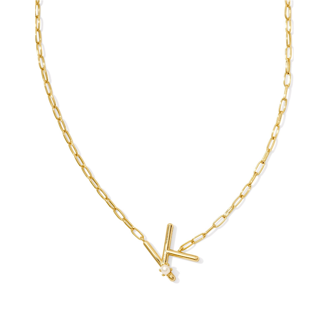 KENDRA SCOTT PEARL LETTER SHORT PENDANT NECKLACE