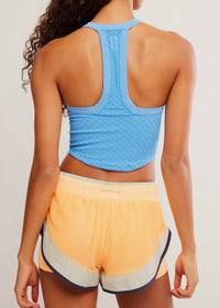 FREE PEOPLE MOVEMENT ALL CLEAR V-NECK JACQUARD CAMI - RIVIERA BLUE HOLIDAY