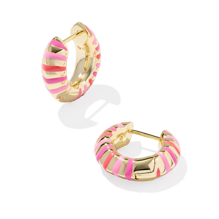KENDRA SCOTT MIKKI ENAMEL HUGGIE EARRINGS - GOLD PINK MIX