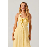 ASTR THE LABEL KATHERINE LINEN-BLEND HALTER DRESS - YELLOW