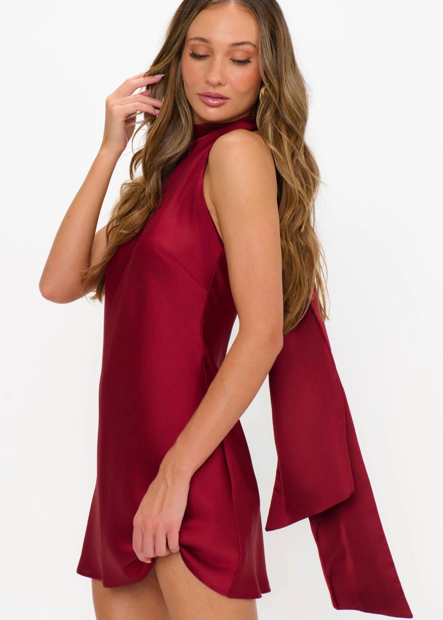SHOW ME YOUR MUMU LISA MINI DRESS - CRANBERRY LUXE SATIN