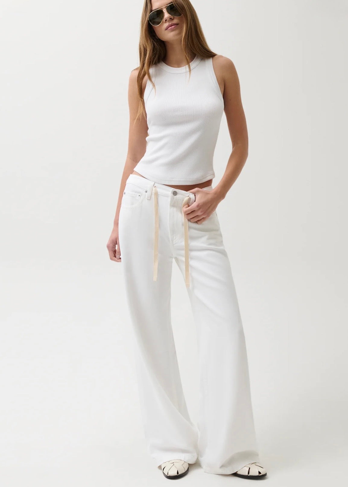 PISTOLA JADYN W/ DRAW CORD LOW SLUNG PALAZZO - OPTIC WHITE