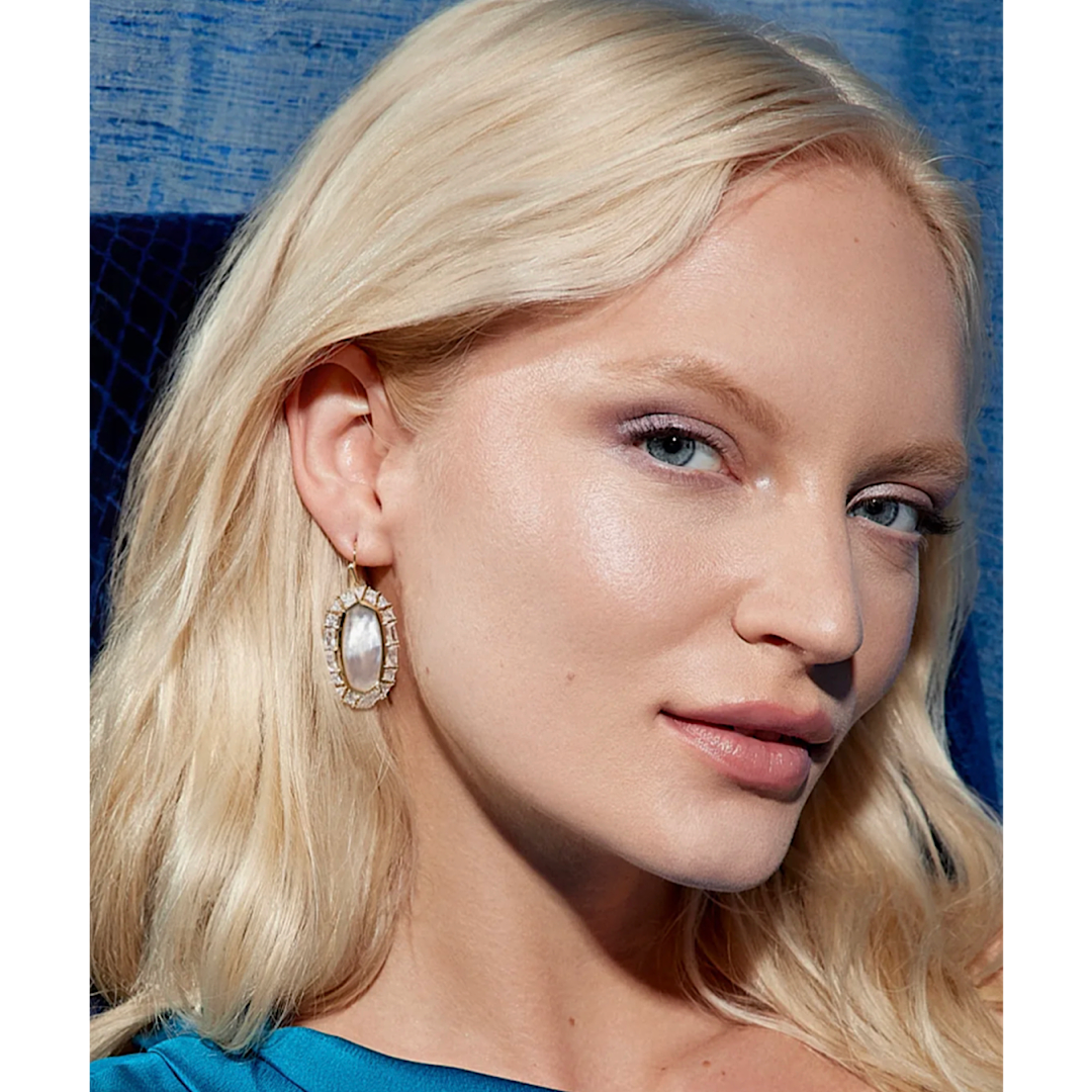 KENDRA SCOTT ELLE CRYSTAL FRAME DROP EARRINGS GOLD IVORY MOTHER