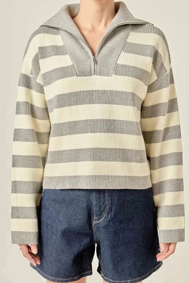 THE ELLA STRIPED HALF-ZIP SWEATER