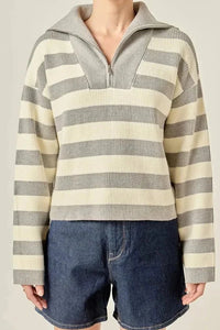 THE ELLA STRIPED HALF-ZIP SWEATER