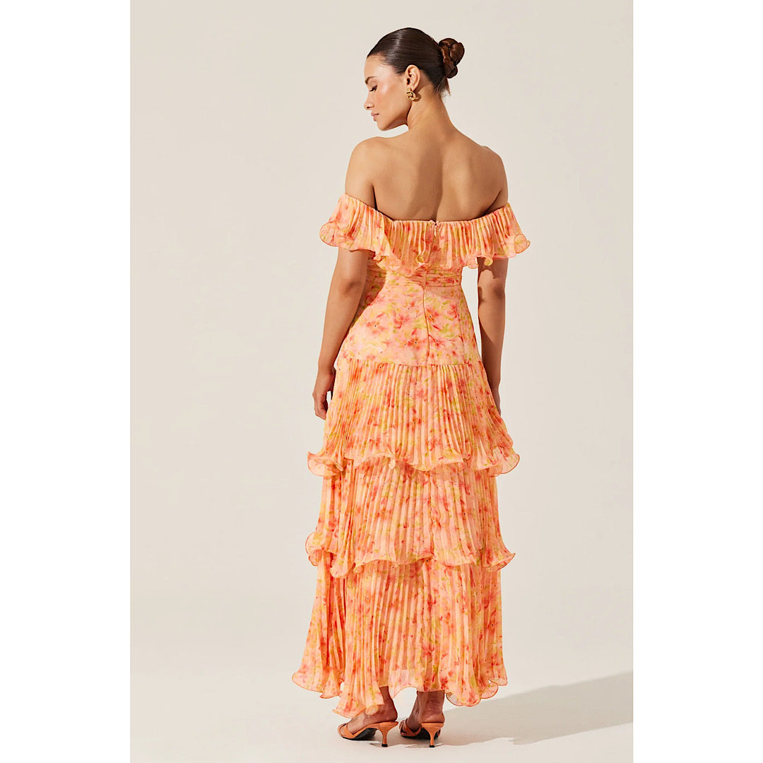 ASTR THE LABEL WILDER PLEATED MAXI DRESS - CORAL FLORAL