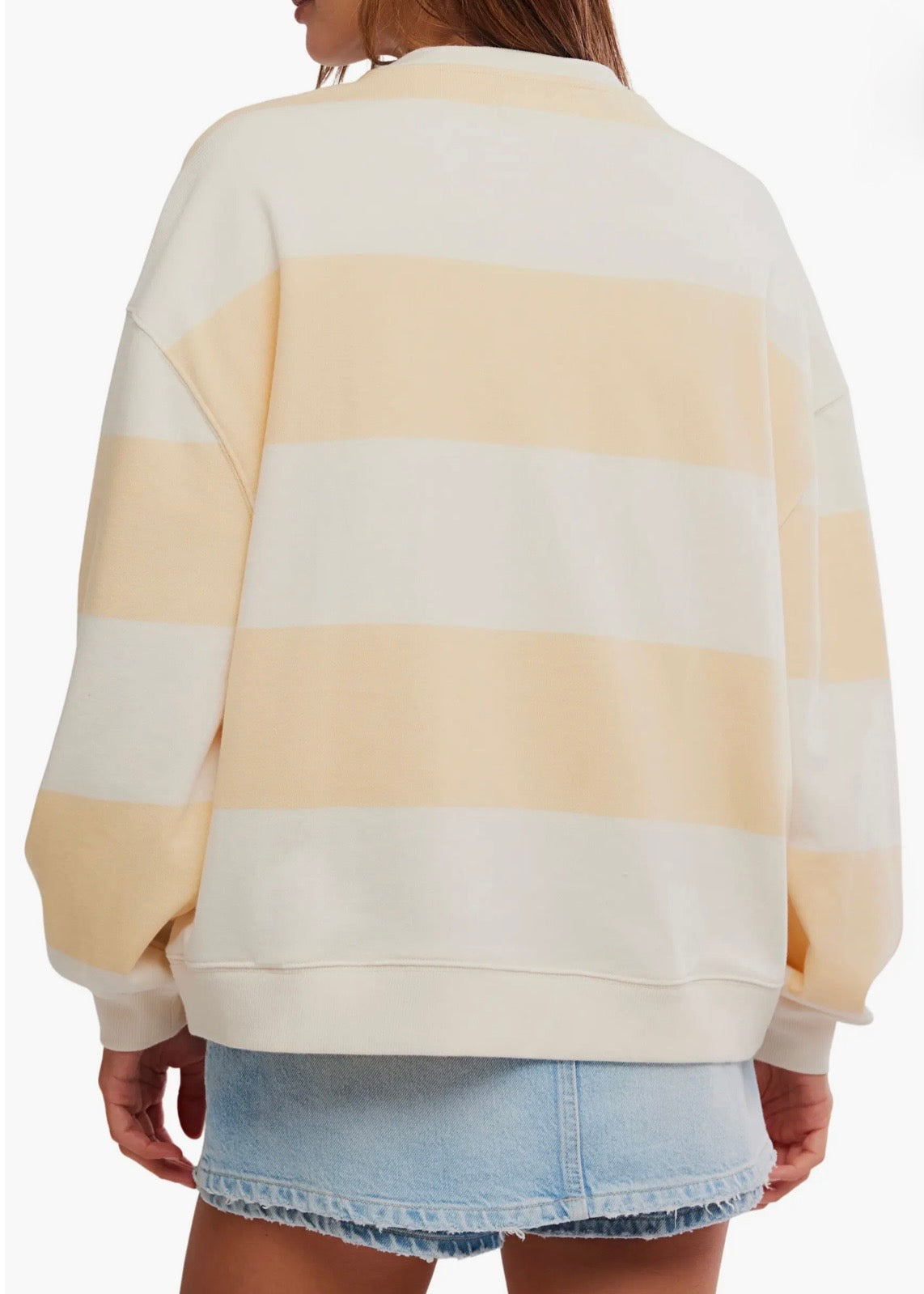 FREE PEOPLE CLASSIC STRIPED OVERSIZED CREWNECK - APRICOT COMBO