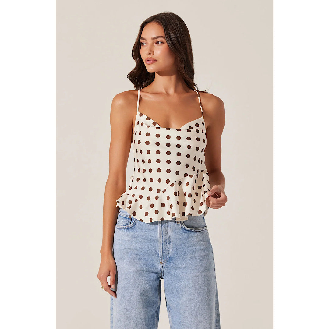 ASTR THE LABEL EVERLI POLKA DOT TOP - BROWN