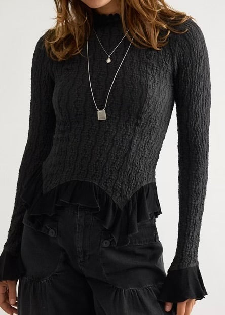 FREE PEOPLE HOPE LONGSLEEVE BLOUSE - BLACK