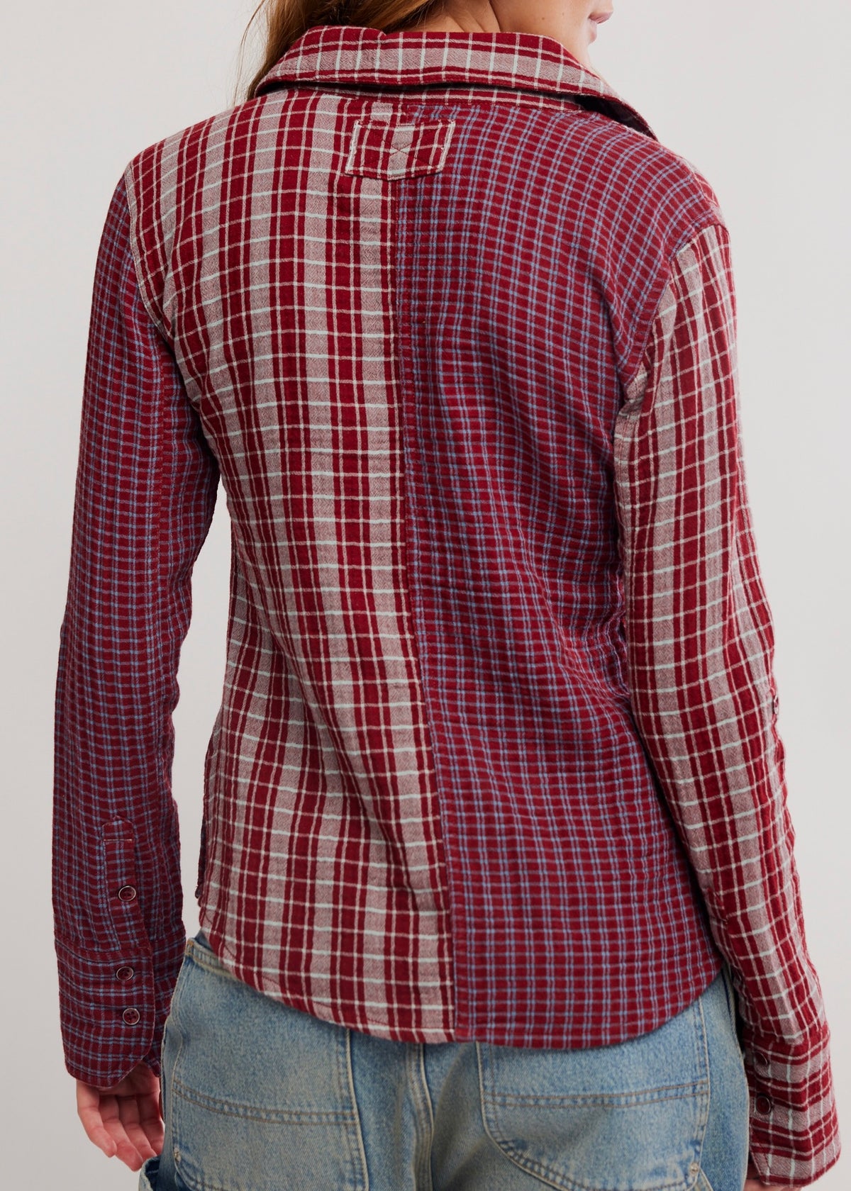 FREE PEOPLE BENNY SLIM PLAID BUTTON DOWN TOP